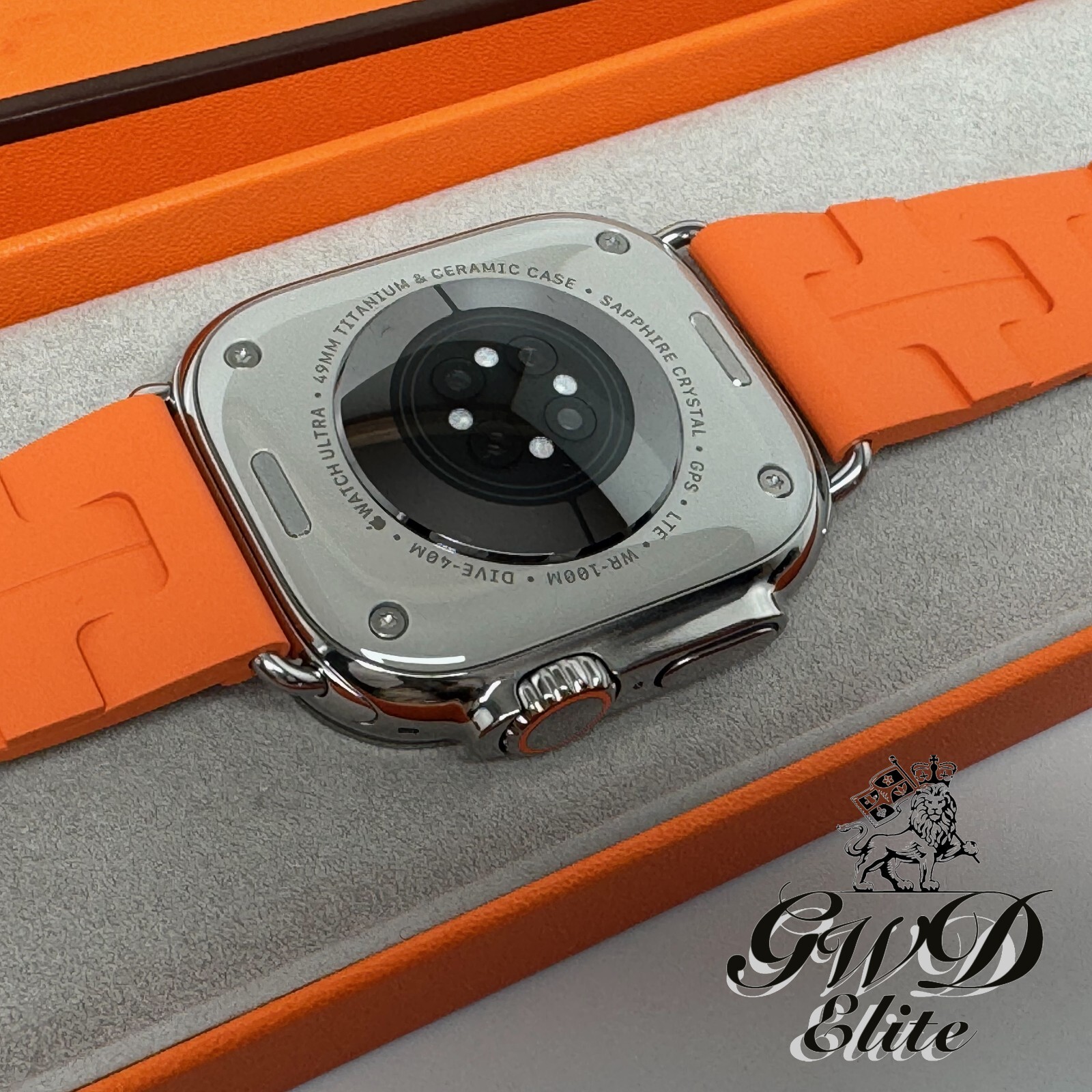 49mm Hermes Apple Watch Ultra 2 Kilim Orange Rubber Deployment Custom Bundle