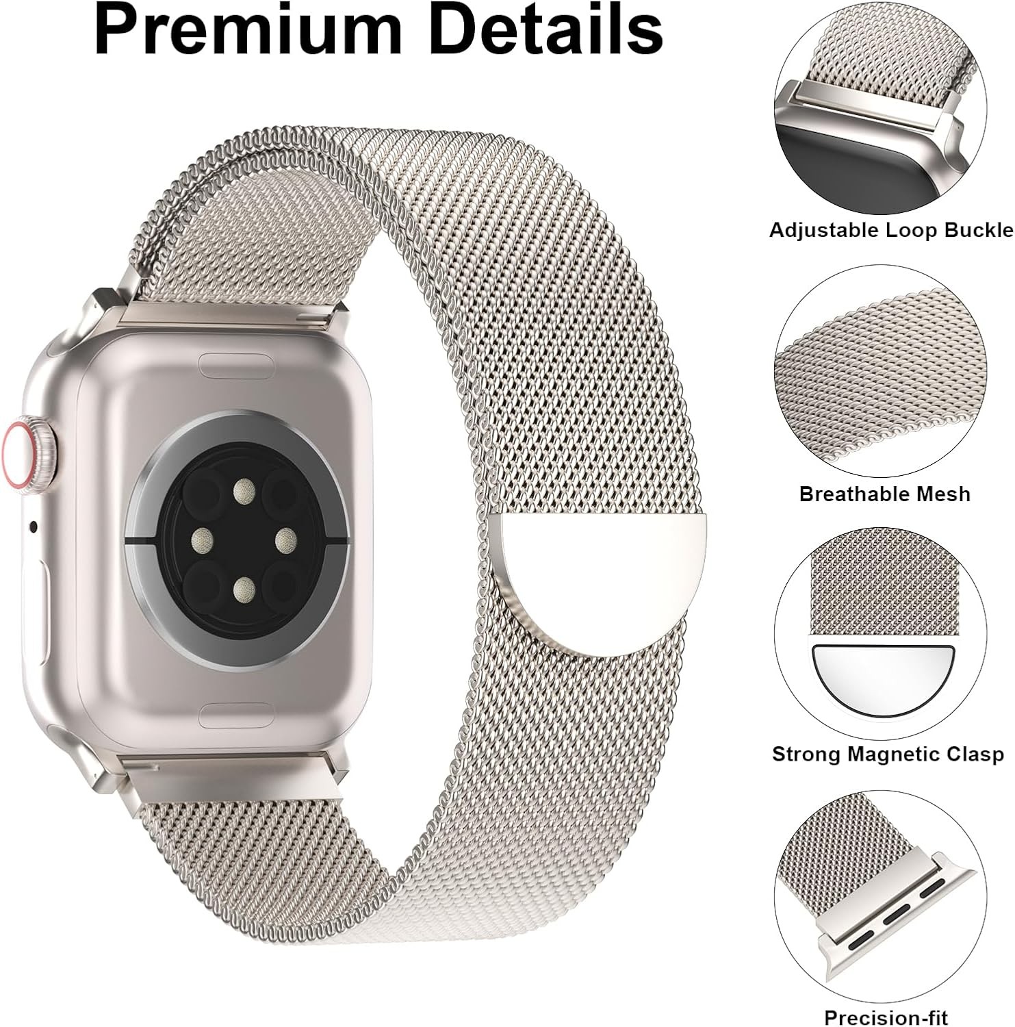 Stainless Steel Milanese Loop Band for Apple Watch Series 7 6 5 4 3 | Magnetic