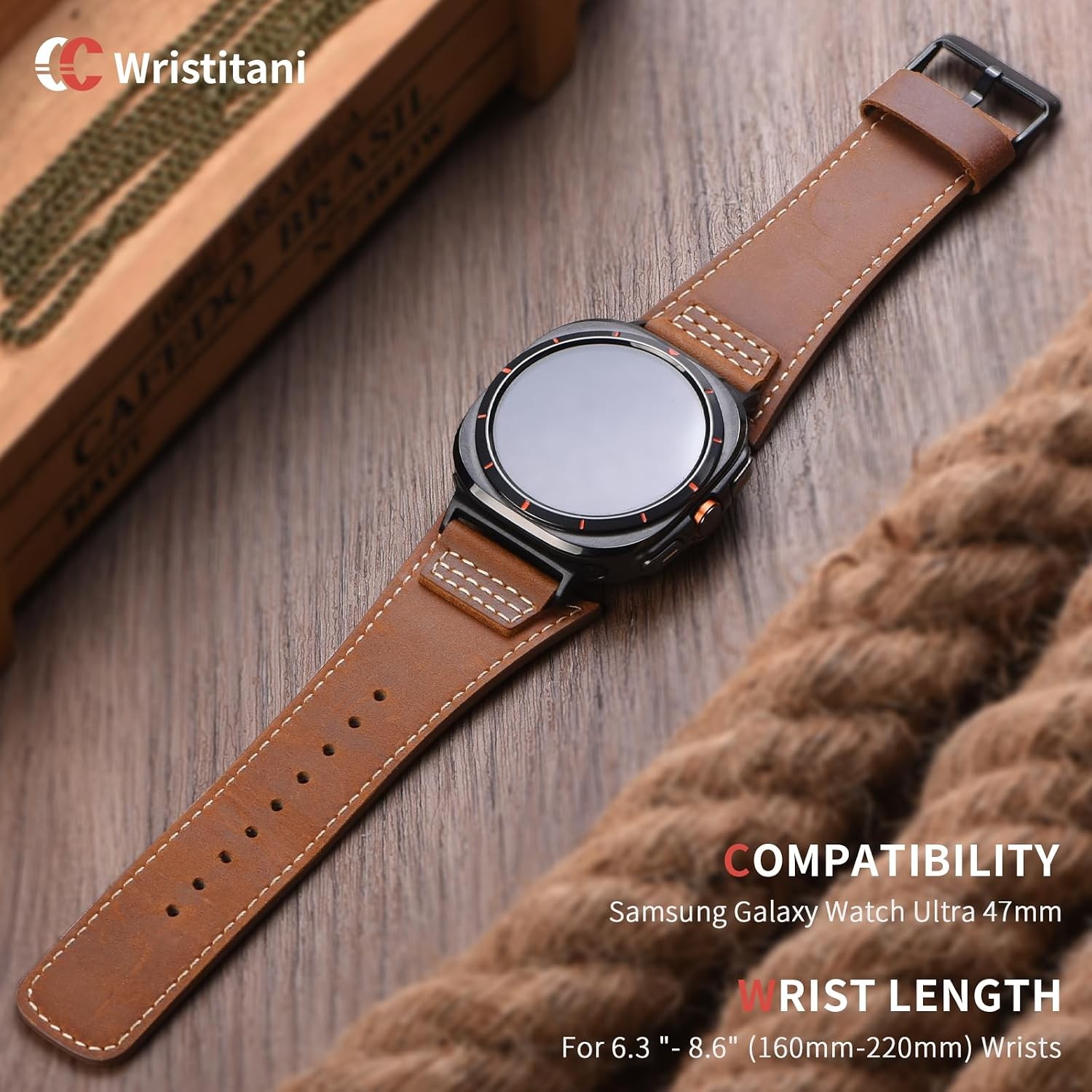 Dark Brown Leather Band for Samsung Galaxy Watch Ultra 47mm 46mm 45mm 44mm 43mm