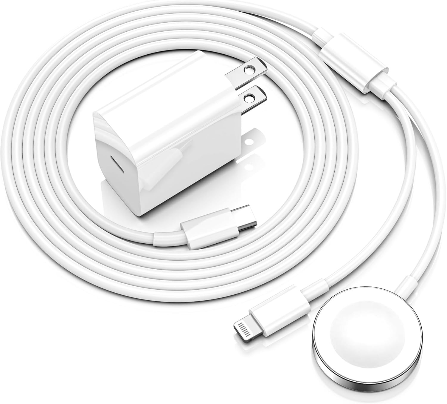 Apple Watch Charger, Upgraded 2-in-1 USB C Fast iPhone Watch 6FT Magnetic Cable