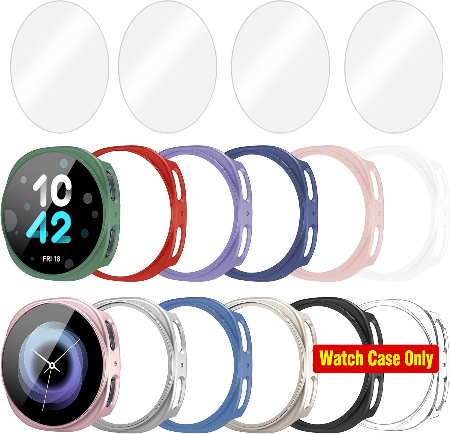 Multi-Colored 12+4 Pack Case for Galaxy Watch 8 44mm with Tempered Glass Cover