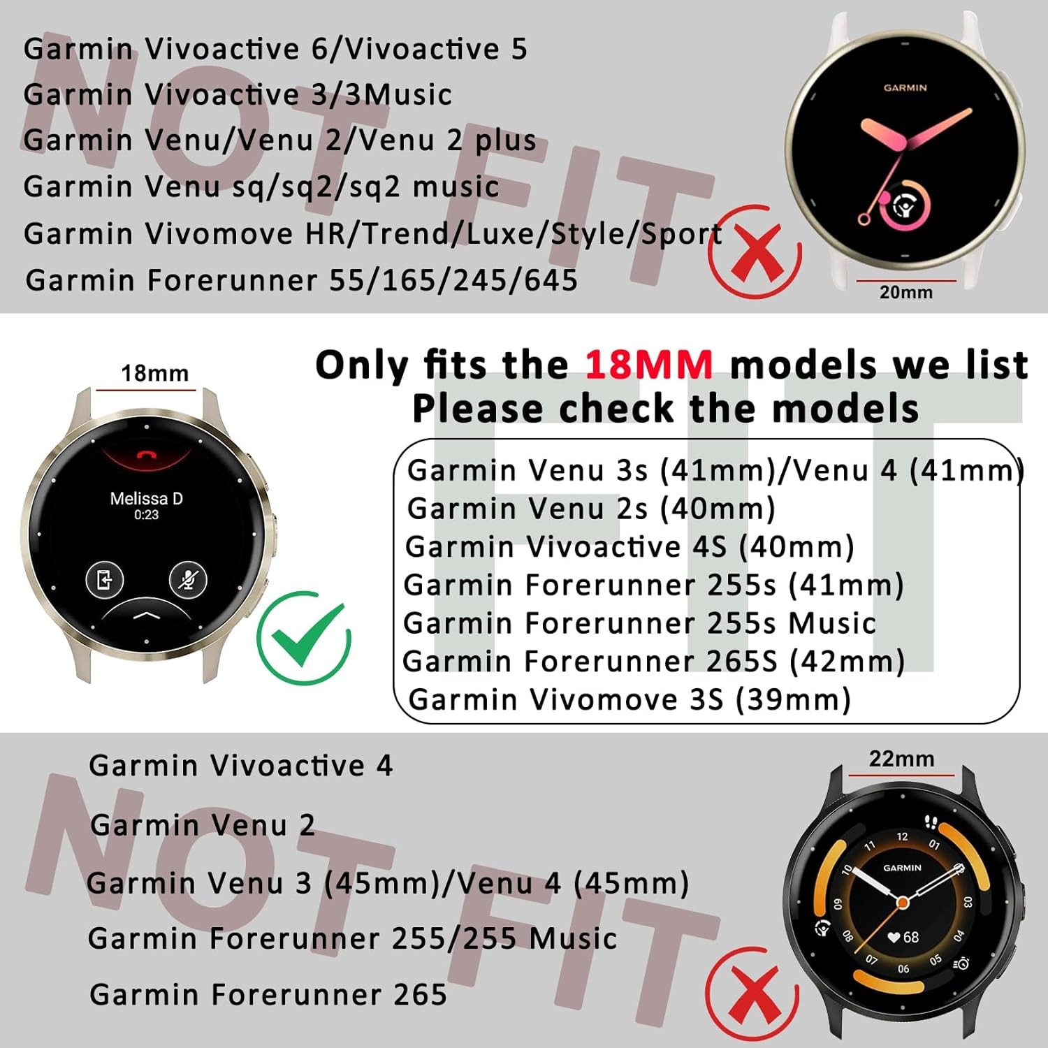 18mm Metal Band for Garmin Venu 3S/4 41mm, Quick Release Replacement Strap
