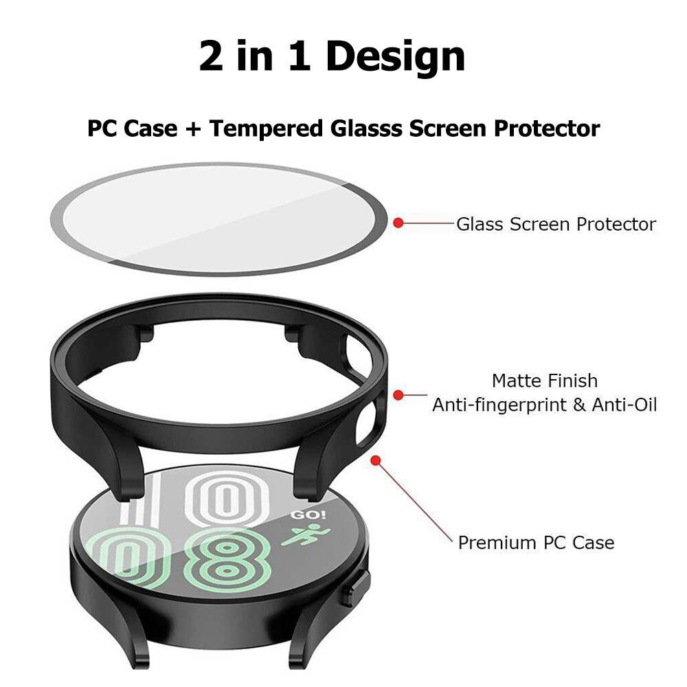 Fr Samsung Galaxy Watch7 6 5 4 Hard Case Tempered Glass Screen Protector 40/44mm