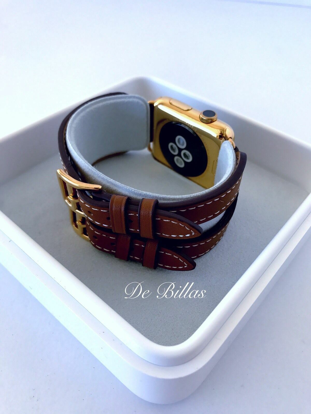 24K Gold 42MM Apple Watch with Leather Etoupe Double Buckle Cuff