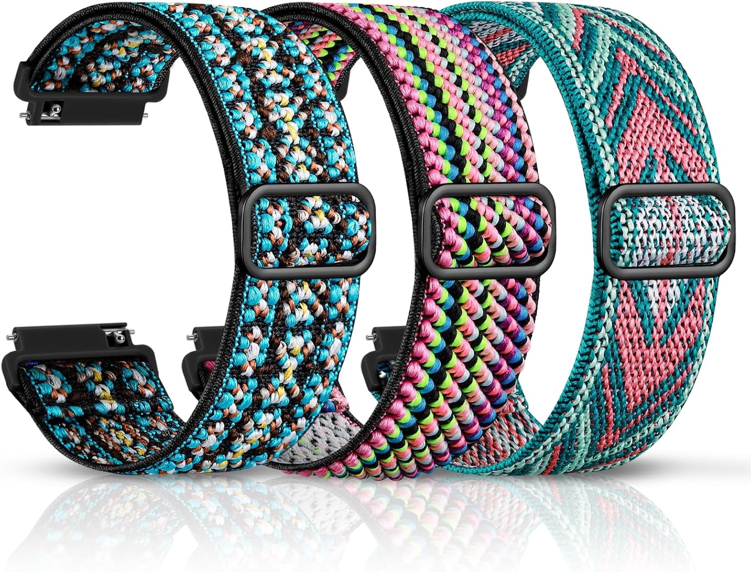 3-Pack Nylon Watch Bands for 16mm 18mm 20mm 22mm Quick Release Adjustable Strap