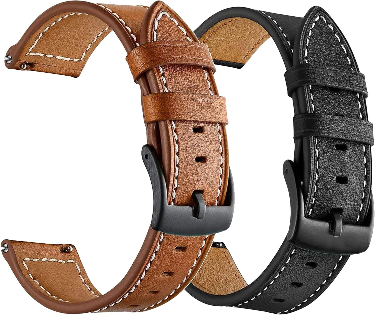 2 Pack Genuine Leather Strap Compatible with Garmin Vivoactive 3 20mm