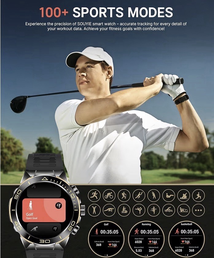 Mens Luxury Smart Watch for iPhone/Android,1.43″ AMOLED HD Screen,$150 On Amazon