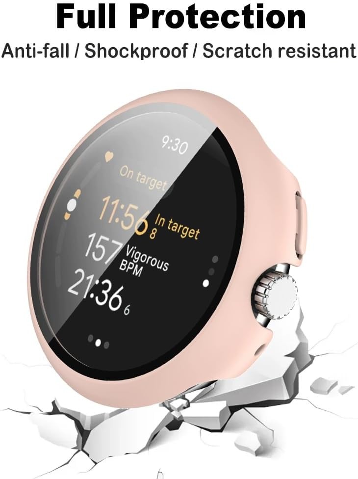 2 Pack Hard Case for Google Pixel Watch 3 41mm Tempered Glass Screen Protector