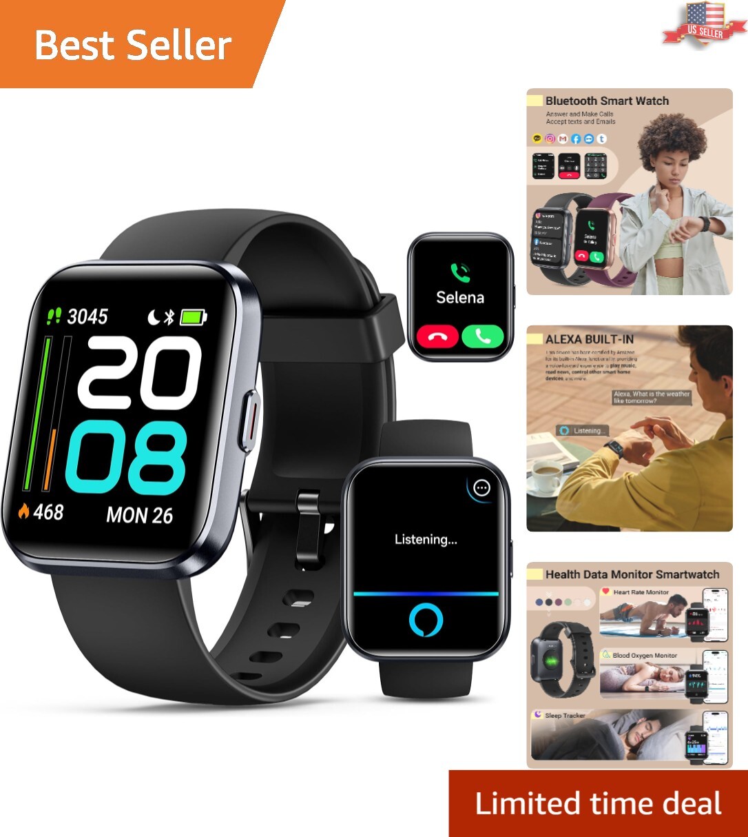 1.8” Waterproof Smartwatch with 120 Sports Modes & Alexa Connectivity