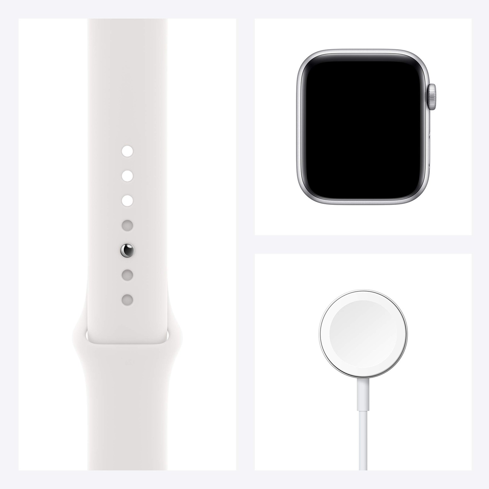 Apple Watch SE GPS 44mm Silver Aluminum Case with White Sport Band Silver