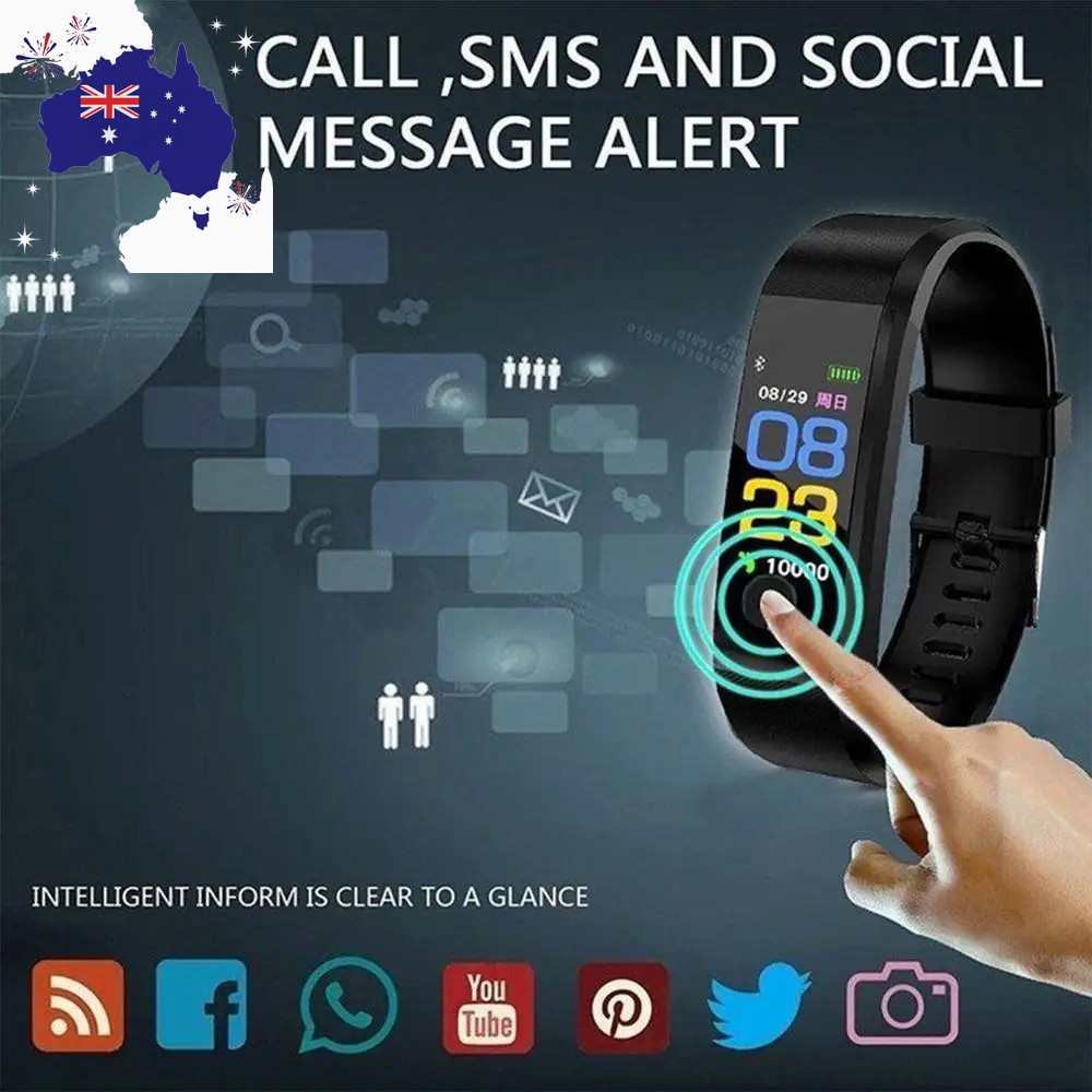 Smart Watch 115Plus Bracelet Heart Rate Blood Pressure Band Fitness Tracker Smar