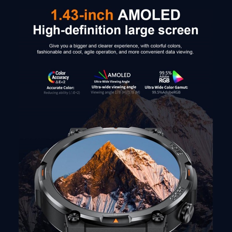 1.43″ HD Smart Watch (Answer / Make Call) Rugged Military Sports Fitness Tracker