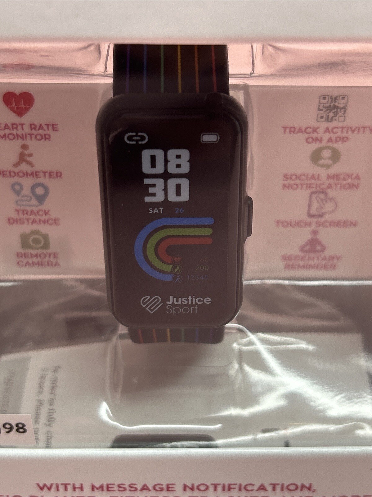 Justice Kids SmartWatch Rectangular Face W/black Rainbow Stripes