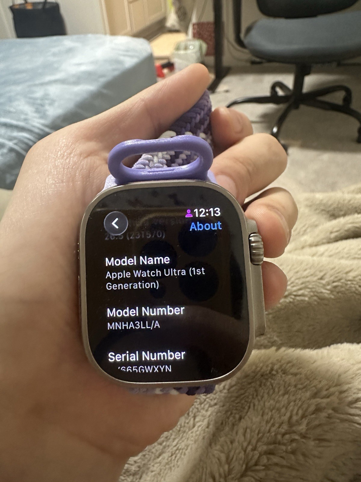 Apple Watch Ultra (1st Gen) 49mm Titanium Silver Case GPS 32GB Purple Band