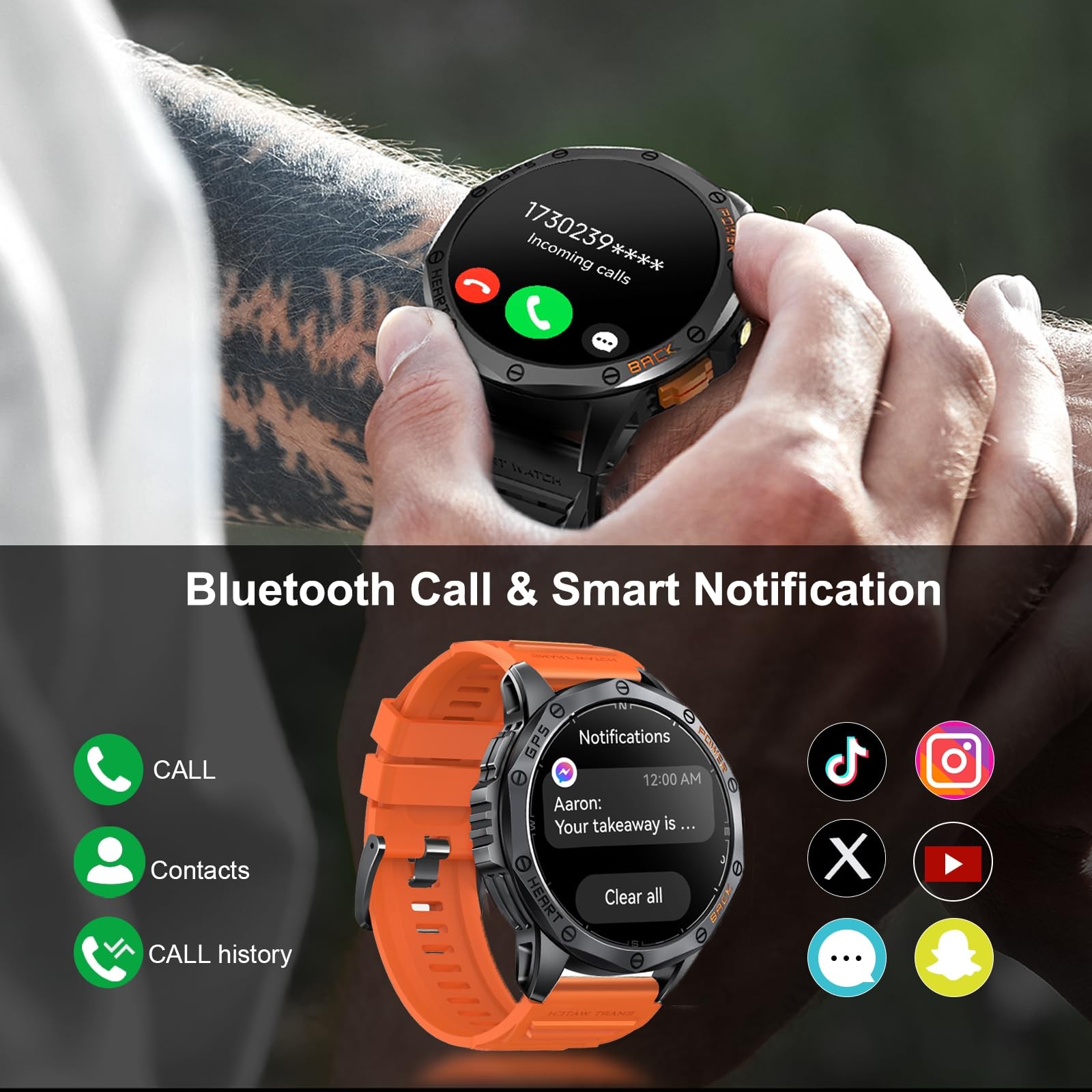 Military Smart Watch Men GPS 1.43 Inch AMOLED Bluetooth Calls Outdoor Sport M…