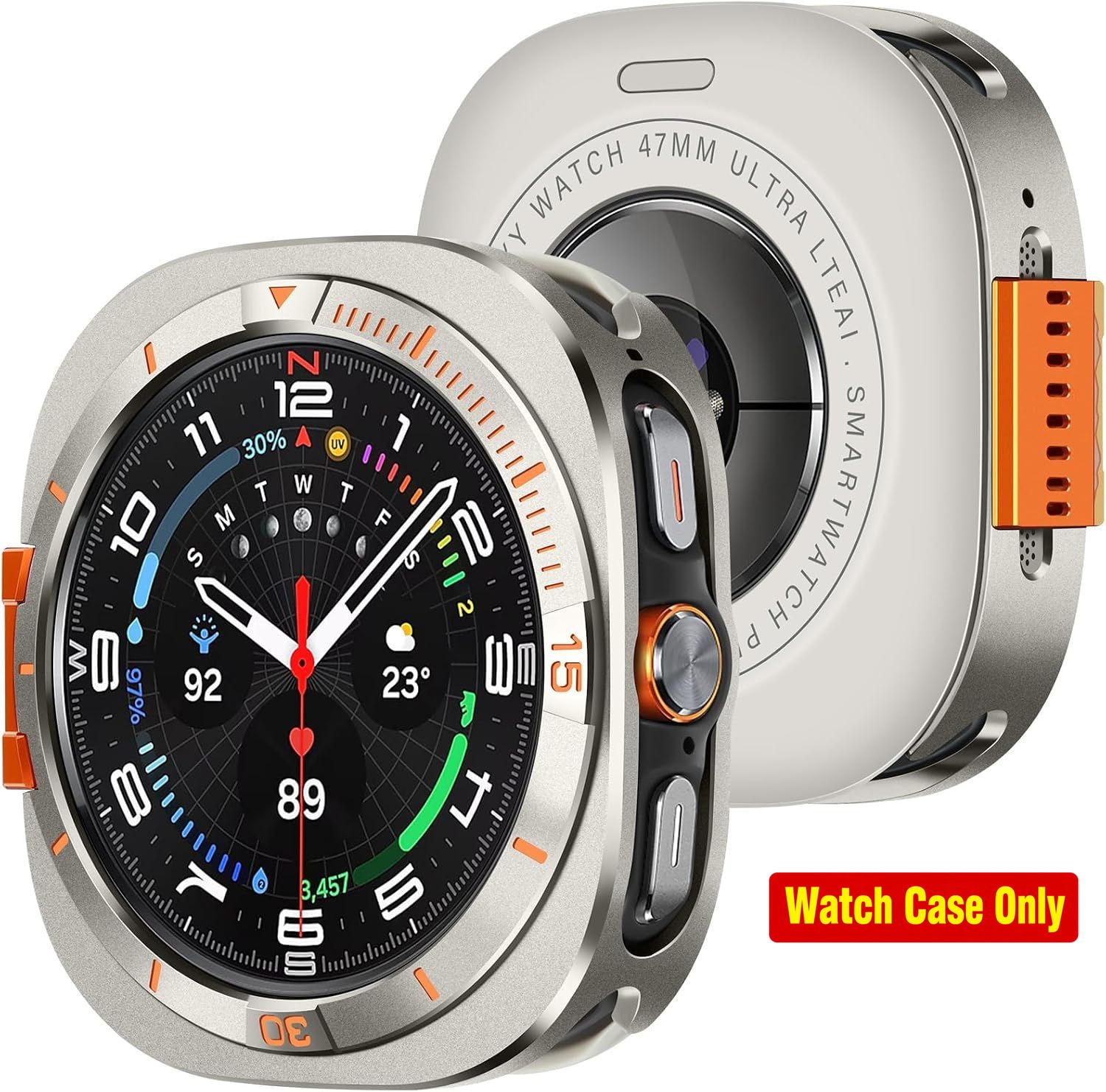 Rugged Metal Case for Galaxy Watch Ultra 47mm, Protective Bumper Cover