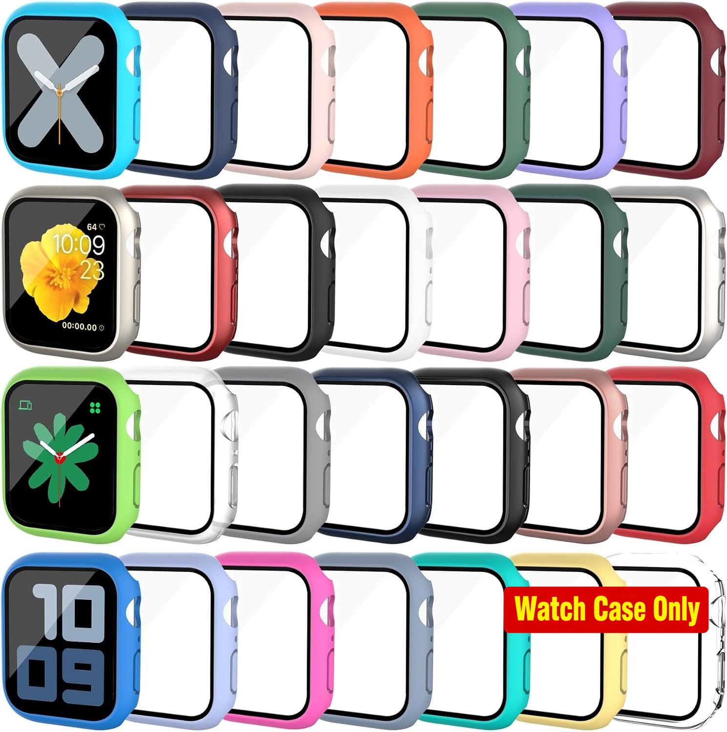 28 Pack Case for Apple Watch Series 9/8/7 45mm with Tempered Glass Protector