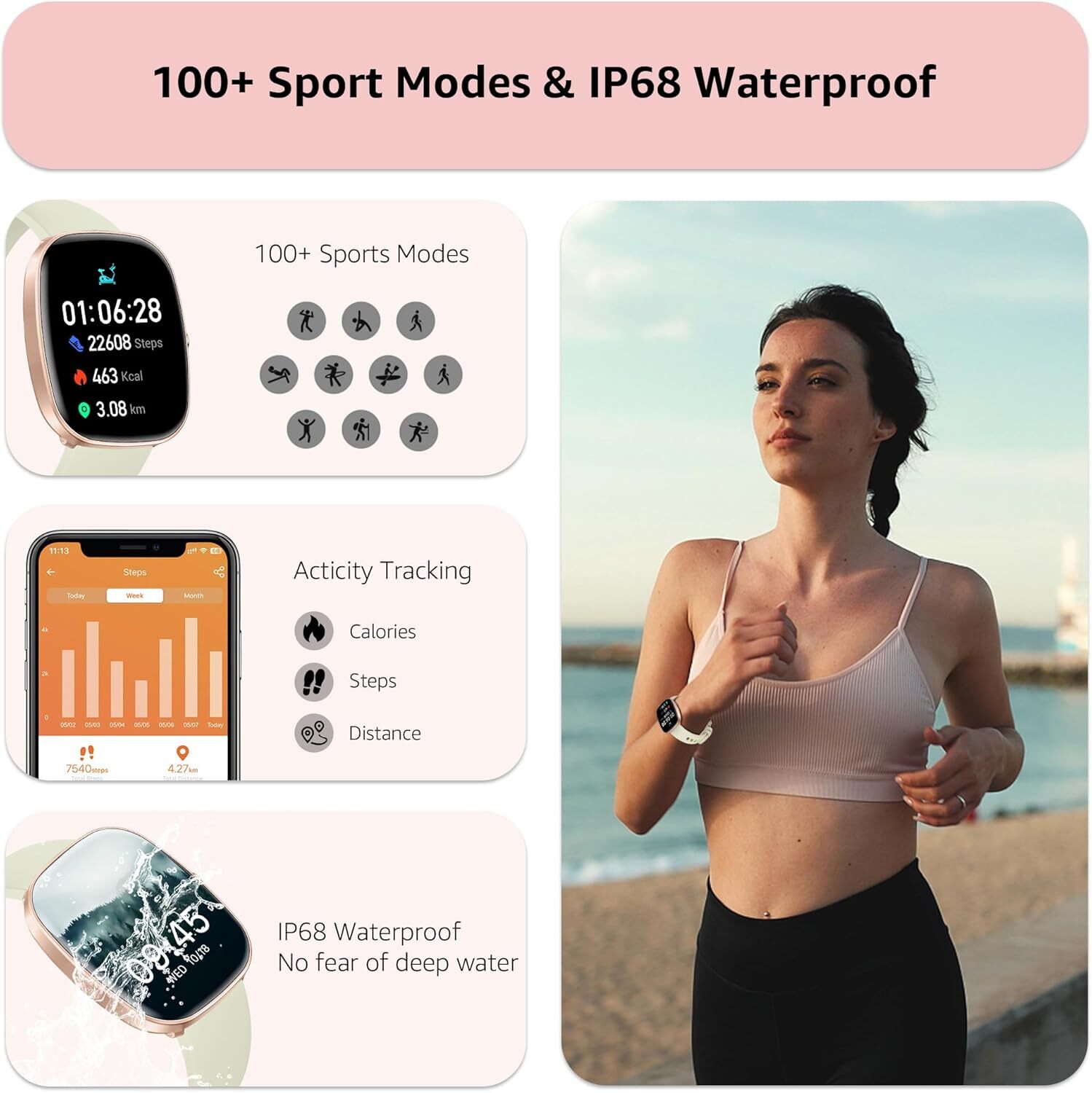 Smart Watch for Men Women Answer/Make Calls with Heart Rate Blood Pressure-Green