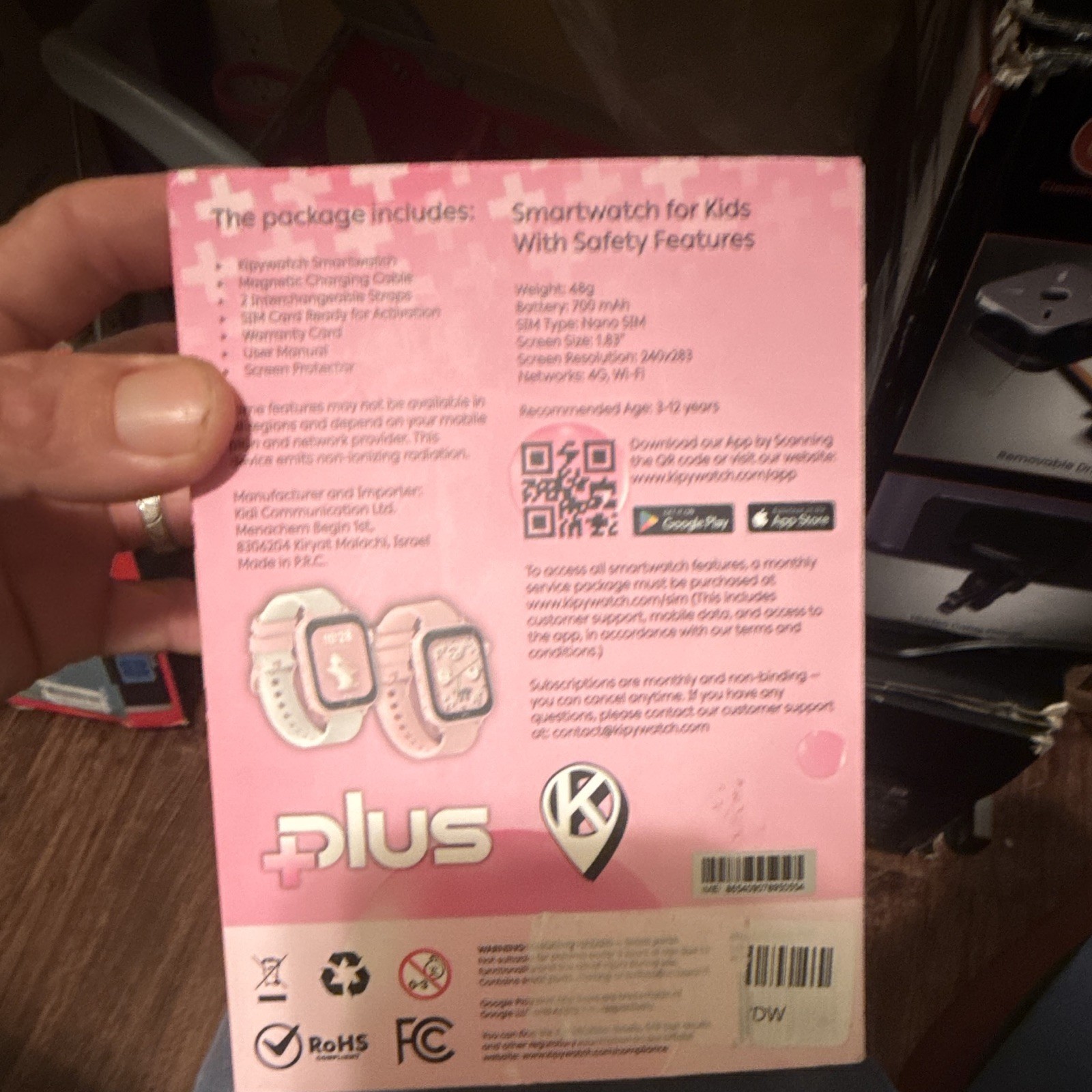 Plus Smartwatch for Kids 4G GPS Camera Video Calling 8GB 1.8in Pink