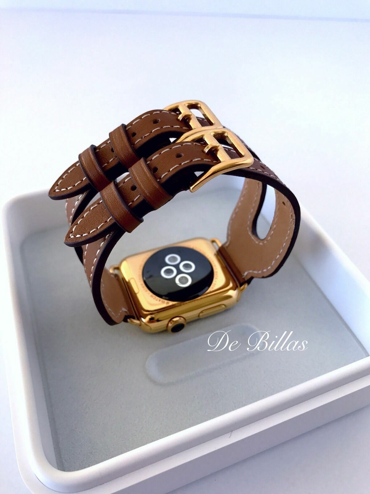 24K Gold 42MM Apple Watch with Leather Etoupe Double Buckle Cuff