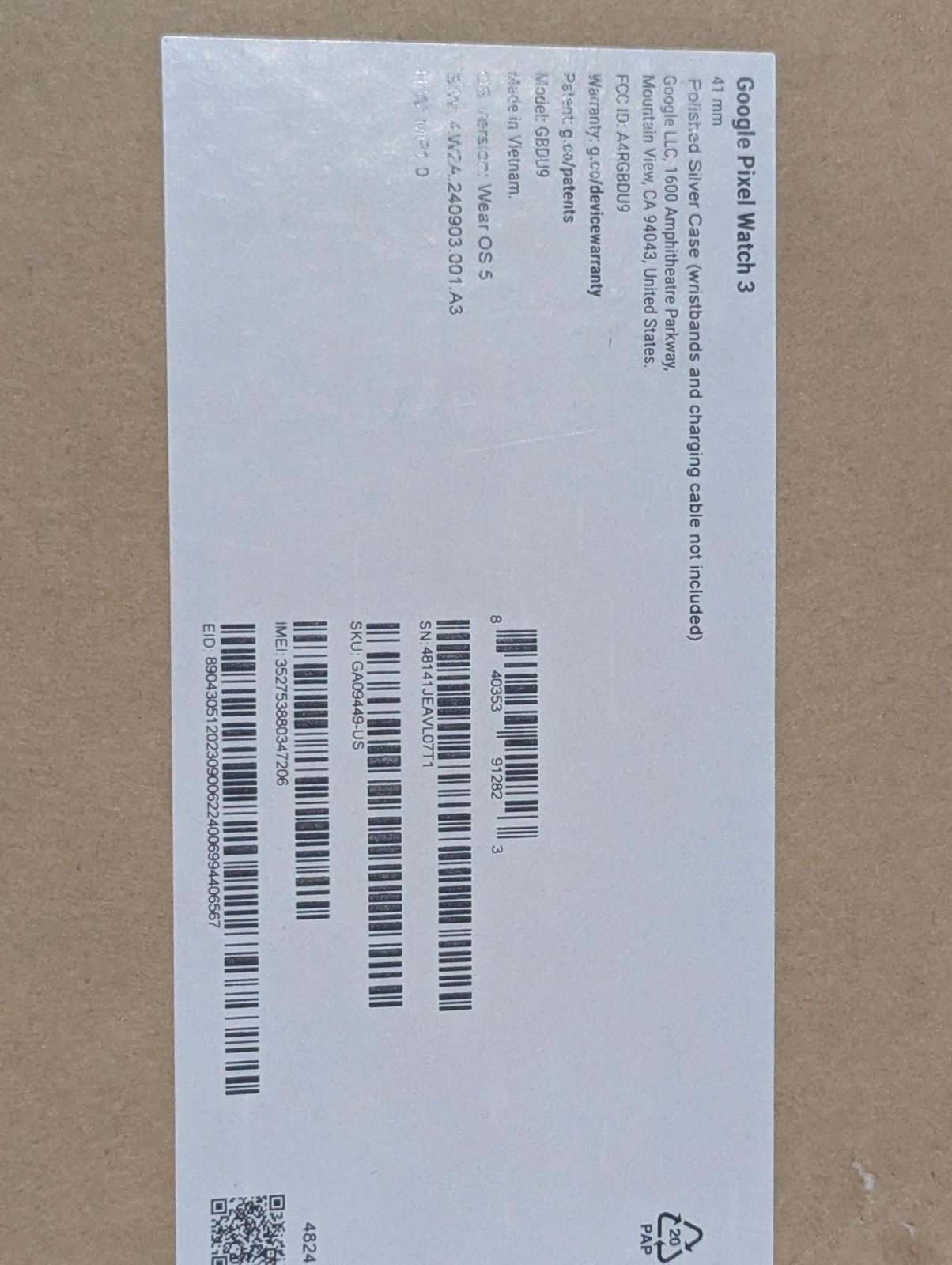 Google Pixel Watch 3- 41mm- Polished Silver case – Excellence Condition