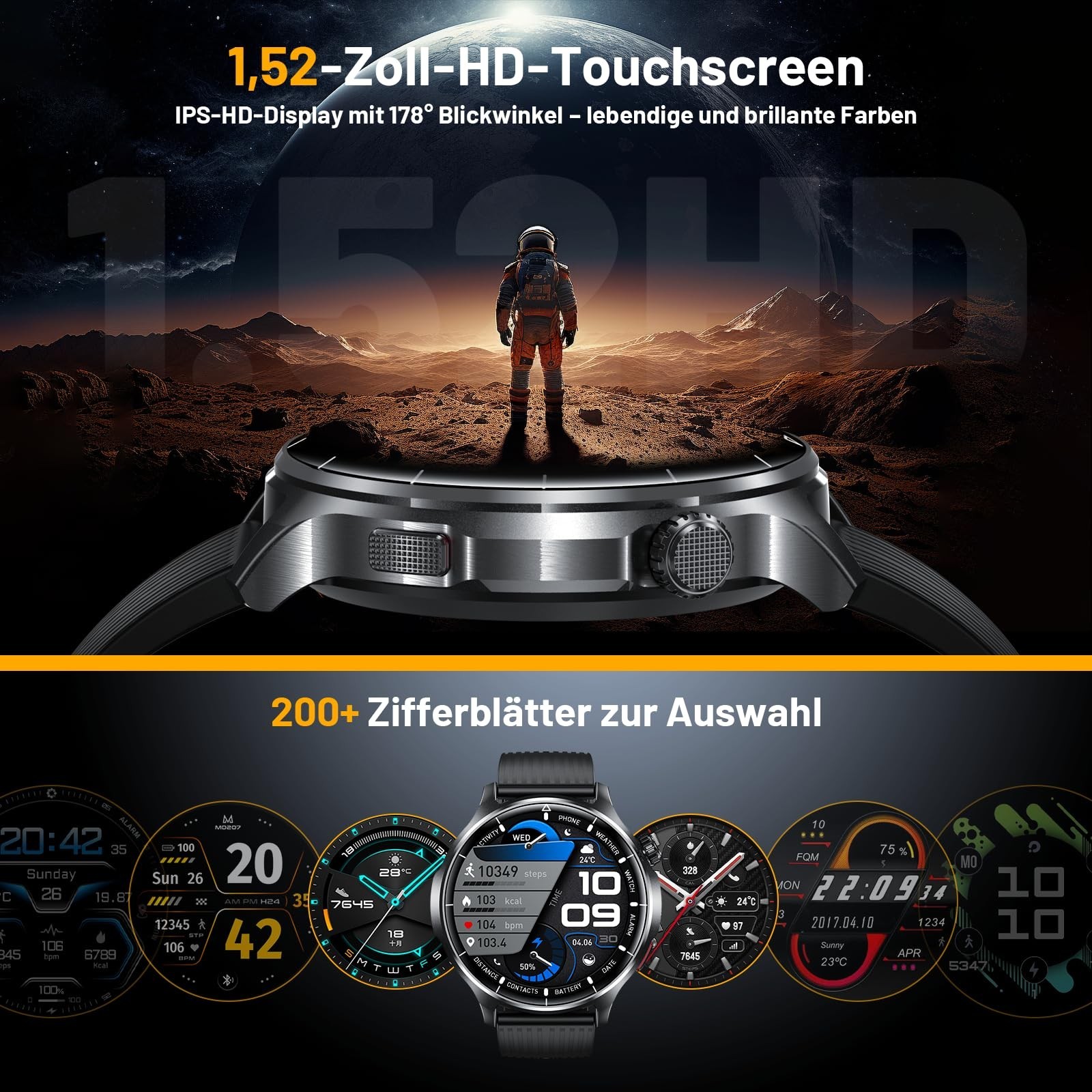 Fitness Smart Watch for Men, 1.52″ HD Tracker, Blood Pressure, Heart Rate, 110 S