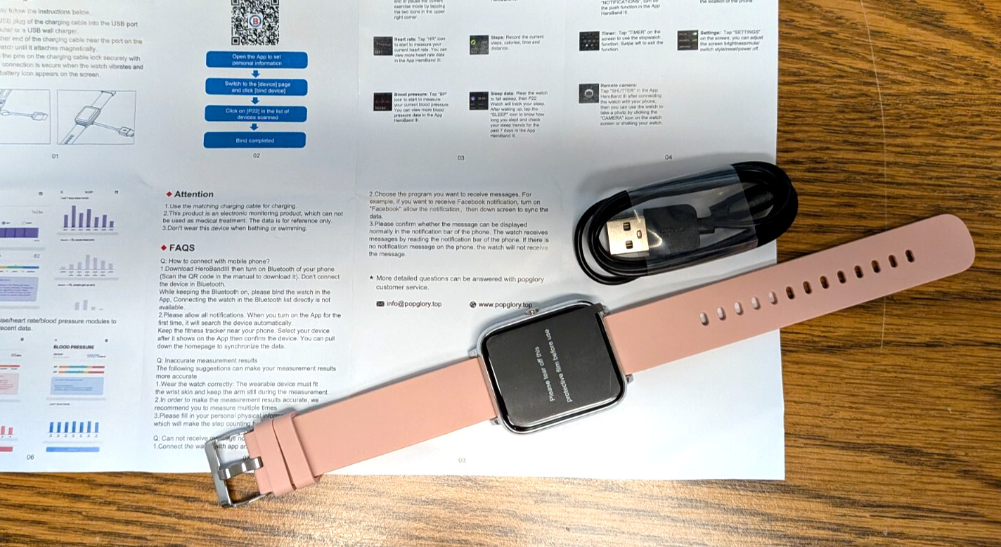 Popglory P22 Smart Watch and Health Tracker – Pink – IOS and Android Compatible