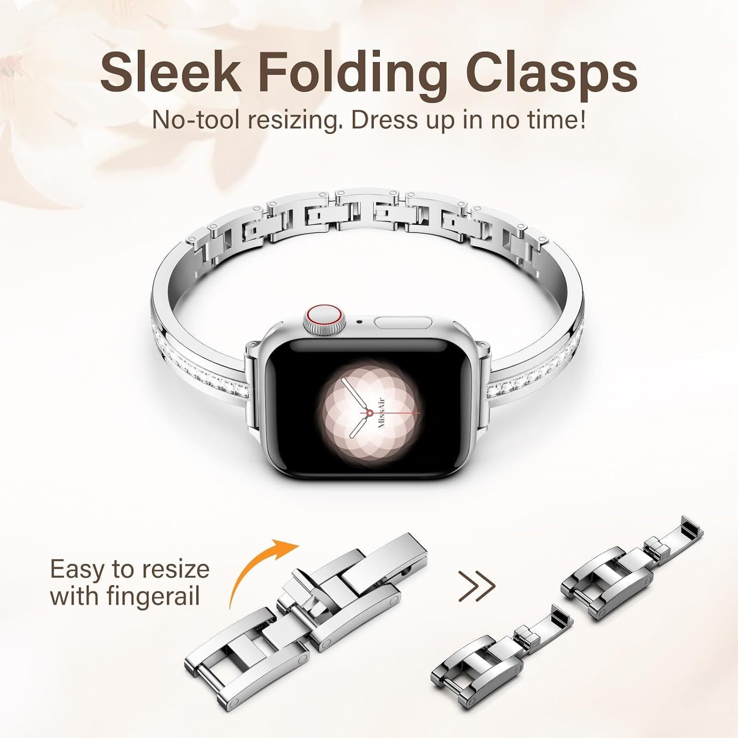 Slim Metal Strap Compatible with Apple Watch Series 7 44mm Jewelry Bracelet
