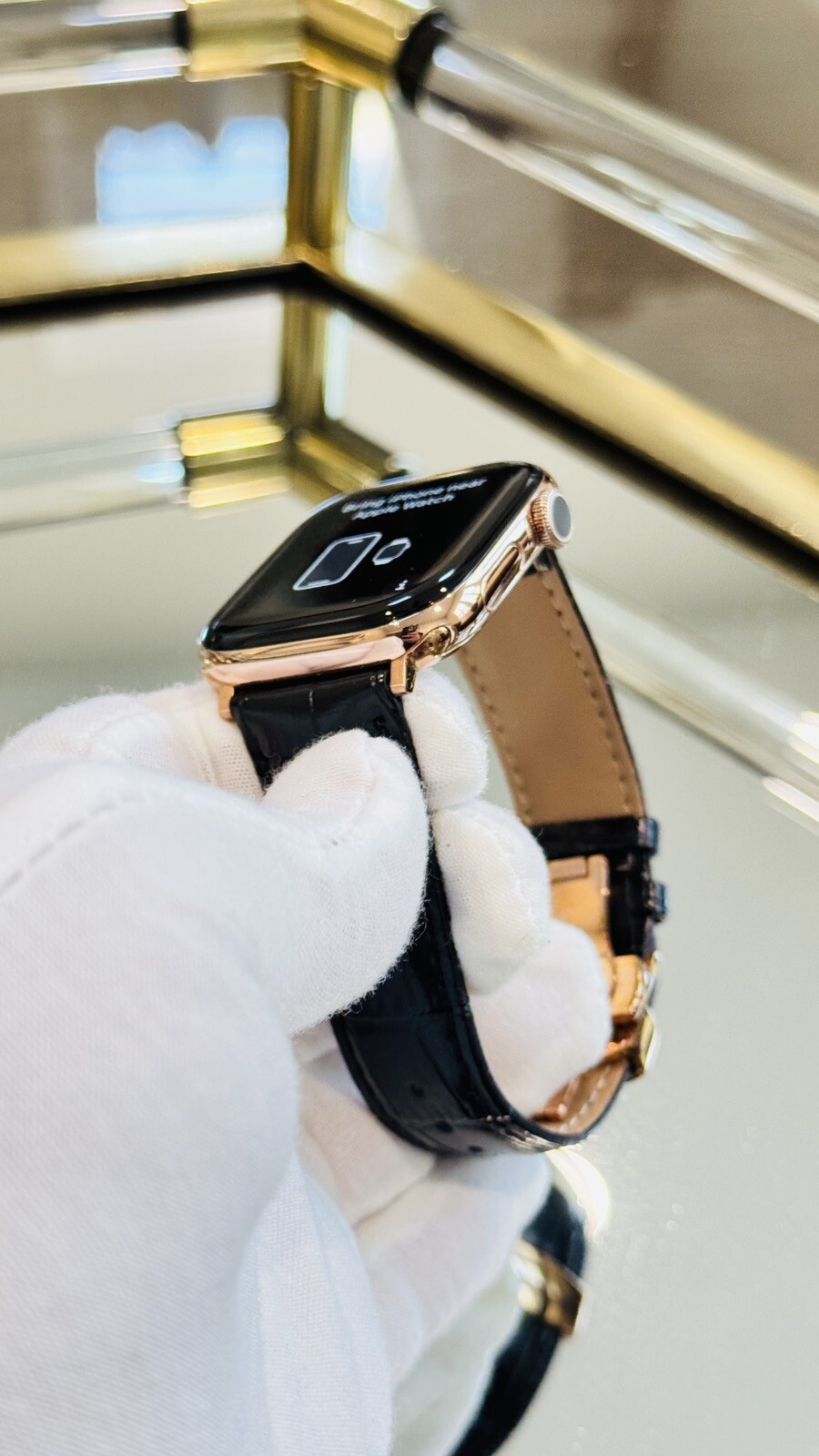 24k ROSE Gold Plated Apple Watch Series 10 46mm Black Leather Band CUSTOM