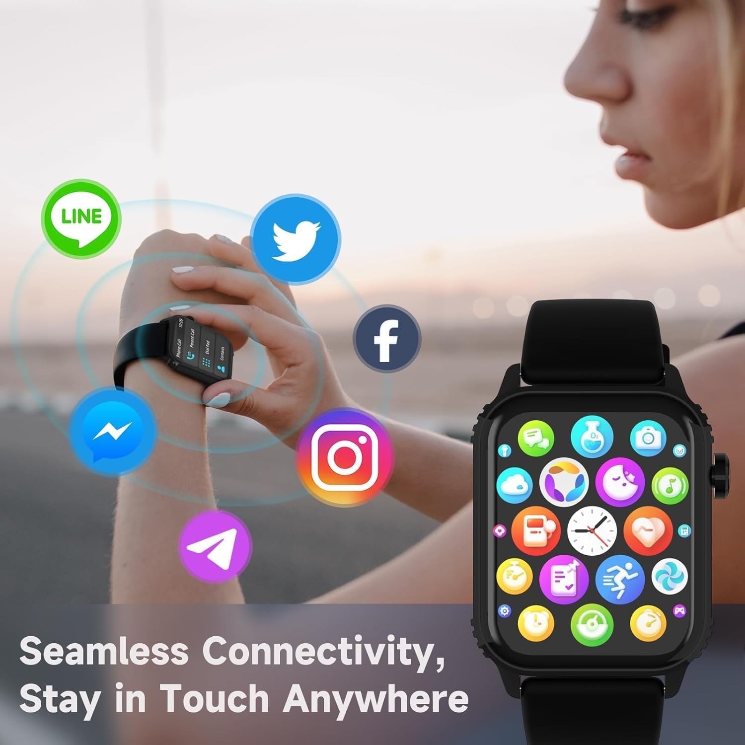 Smartwatch Men Alexa Built-in Fitness Tracker Bluetooth Call 1.83″ Jet Black