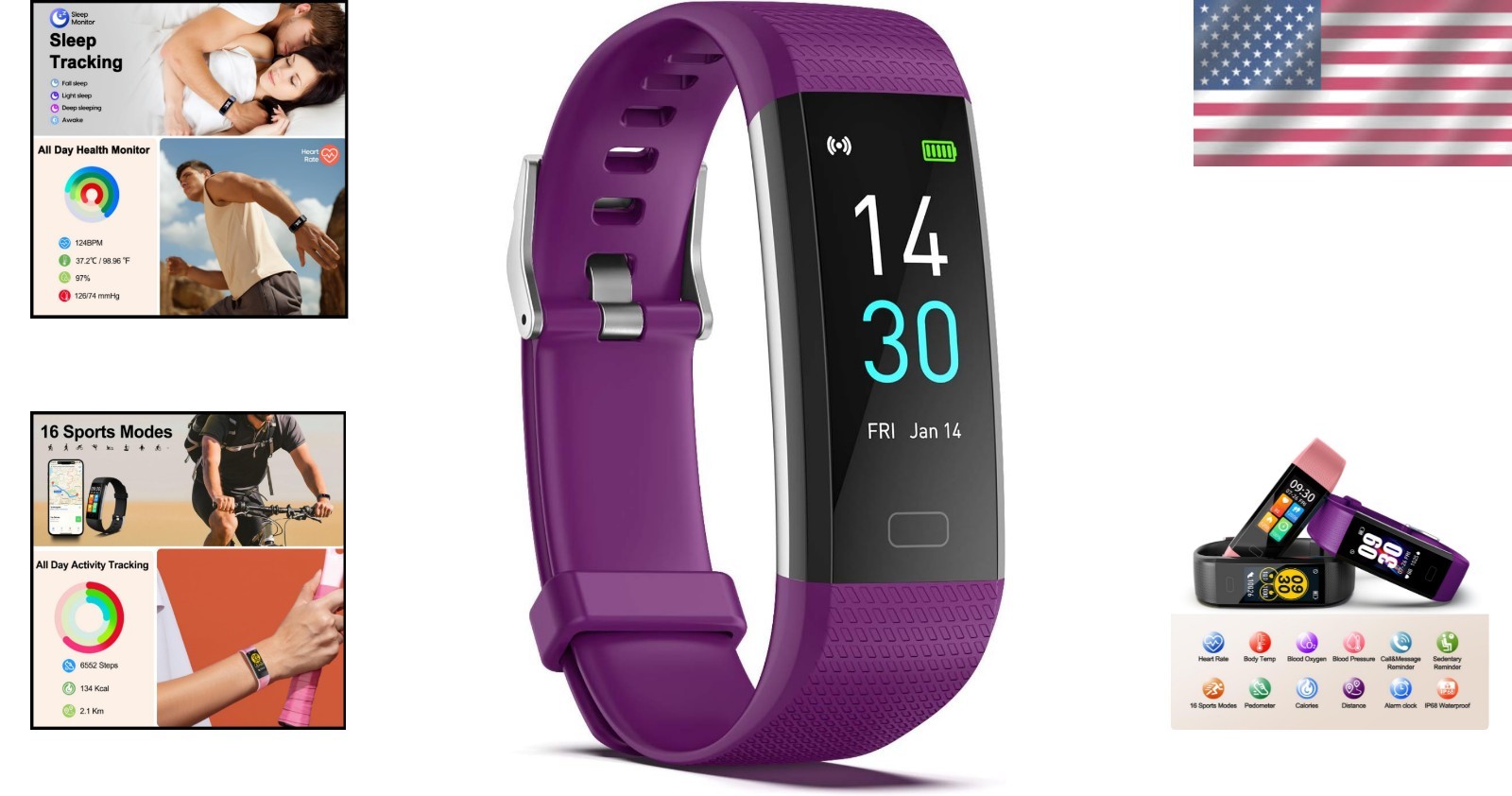 Activity Tracker Watch: Waterproof, Heart Rate & Sleep Monitoring – Purple