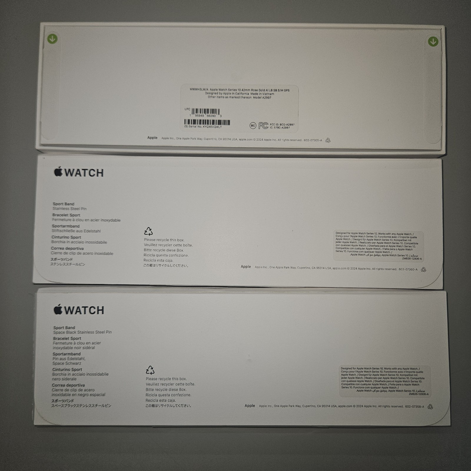 Apple Watch Series 10 46mm GPS Rose Gold Case Pink & Black Band S/M MWWT3LW/A