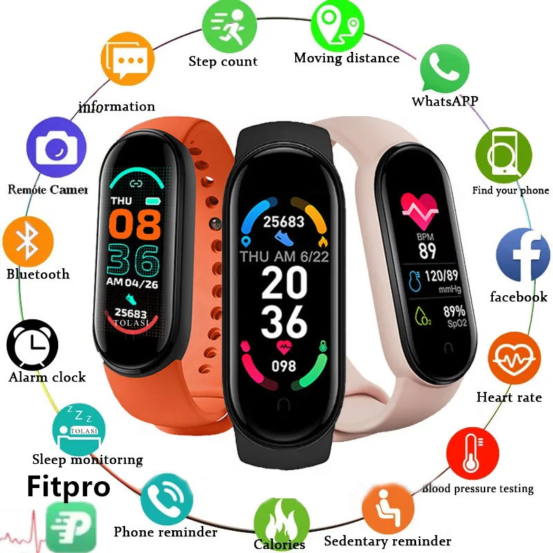 M6 Smart Watch Men Women Fitness Smart Bracelet Sports Band Heart Rate Blood
