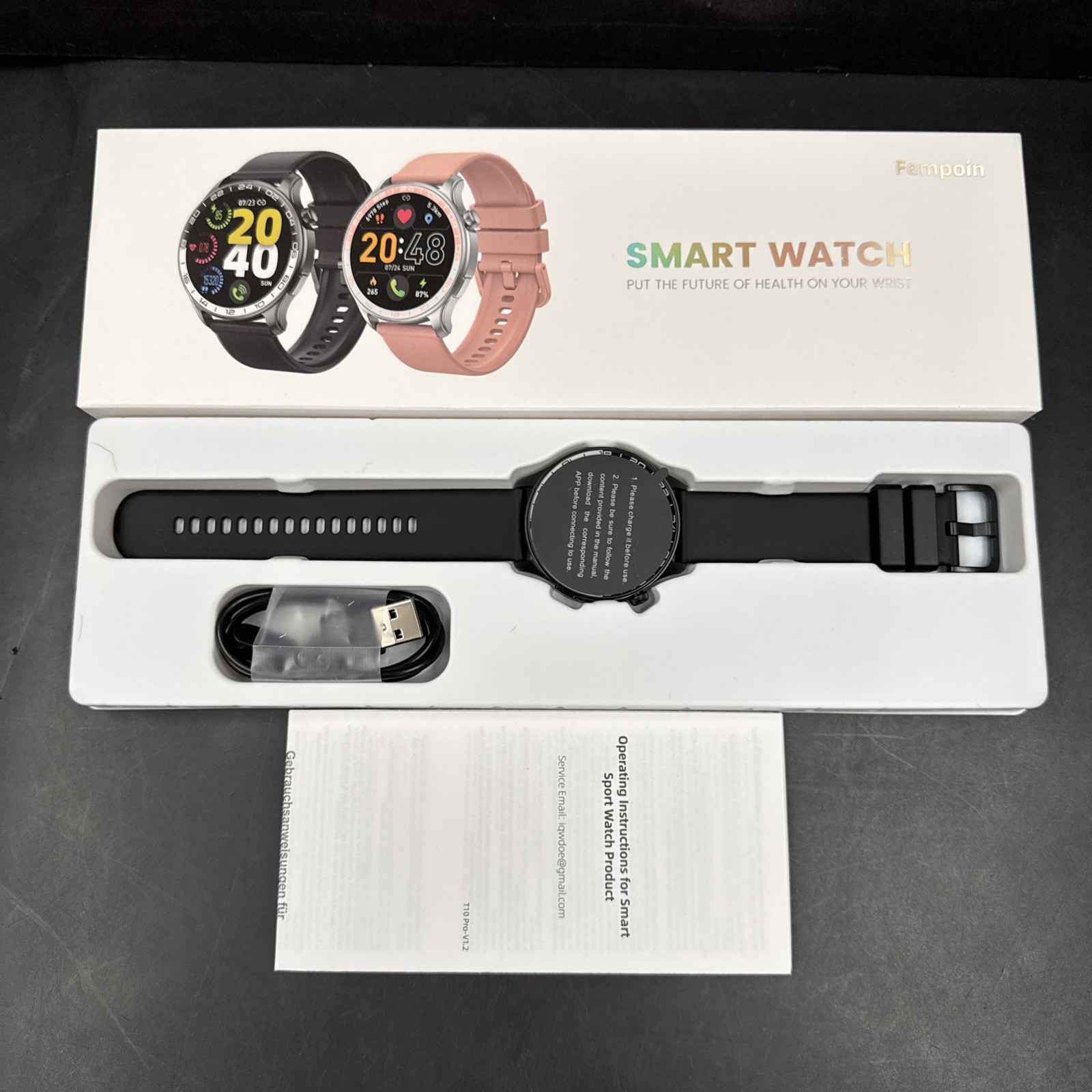 New In Box T10 PRO Smart Watch 1.43″ Black Band AMOLED Fempoin