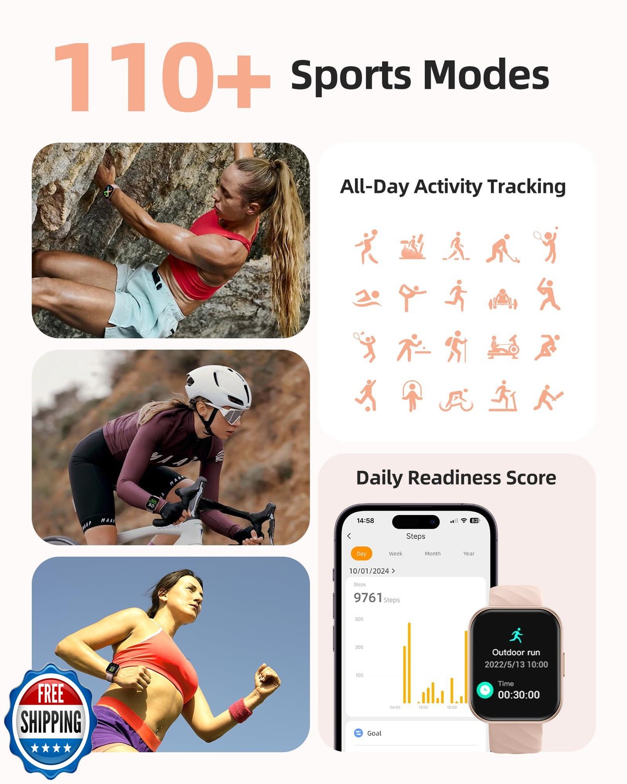 Parsonver Smart Watch, 5ATM Waterproof Swimming Watch, Fitness Activity Track