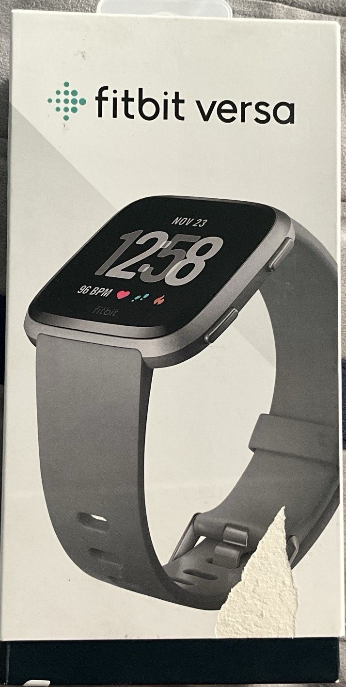 Fitbit Versa Gray Band W/ Small & Large Bands Silver Aluminum Case Open Box