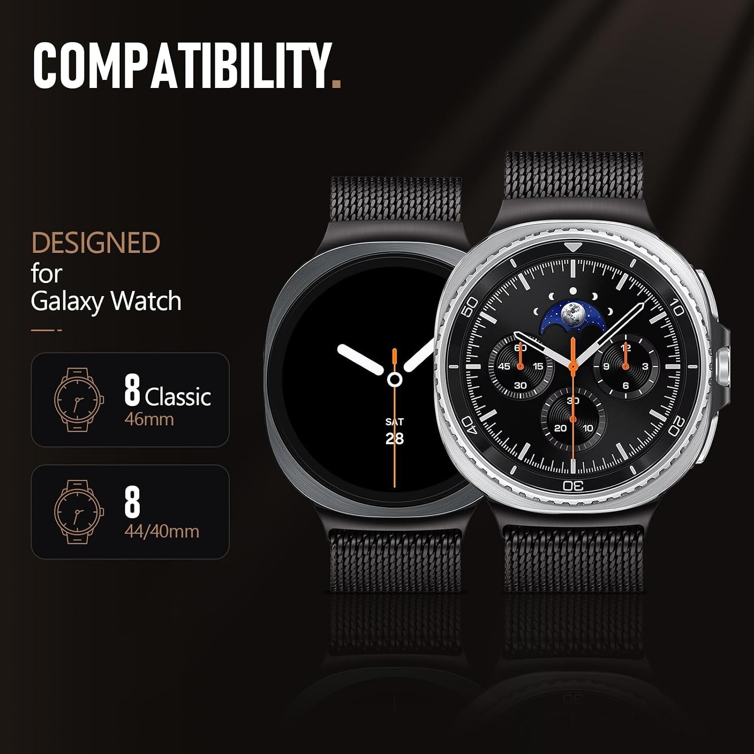 Metal Band for Samsung Galaxy Watch 8 40mm/44mm, Magnetic Milanese Loop Strap