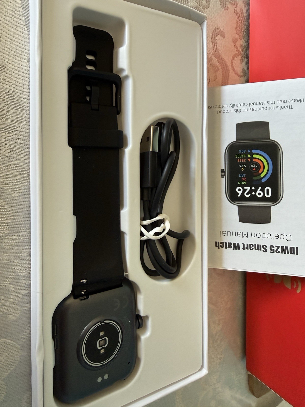 IDW25 Smart Watch Alexa Built-In Fitness Tracker iOS Android Black Silicone Band