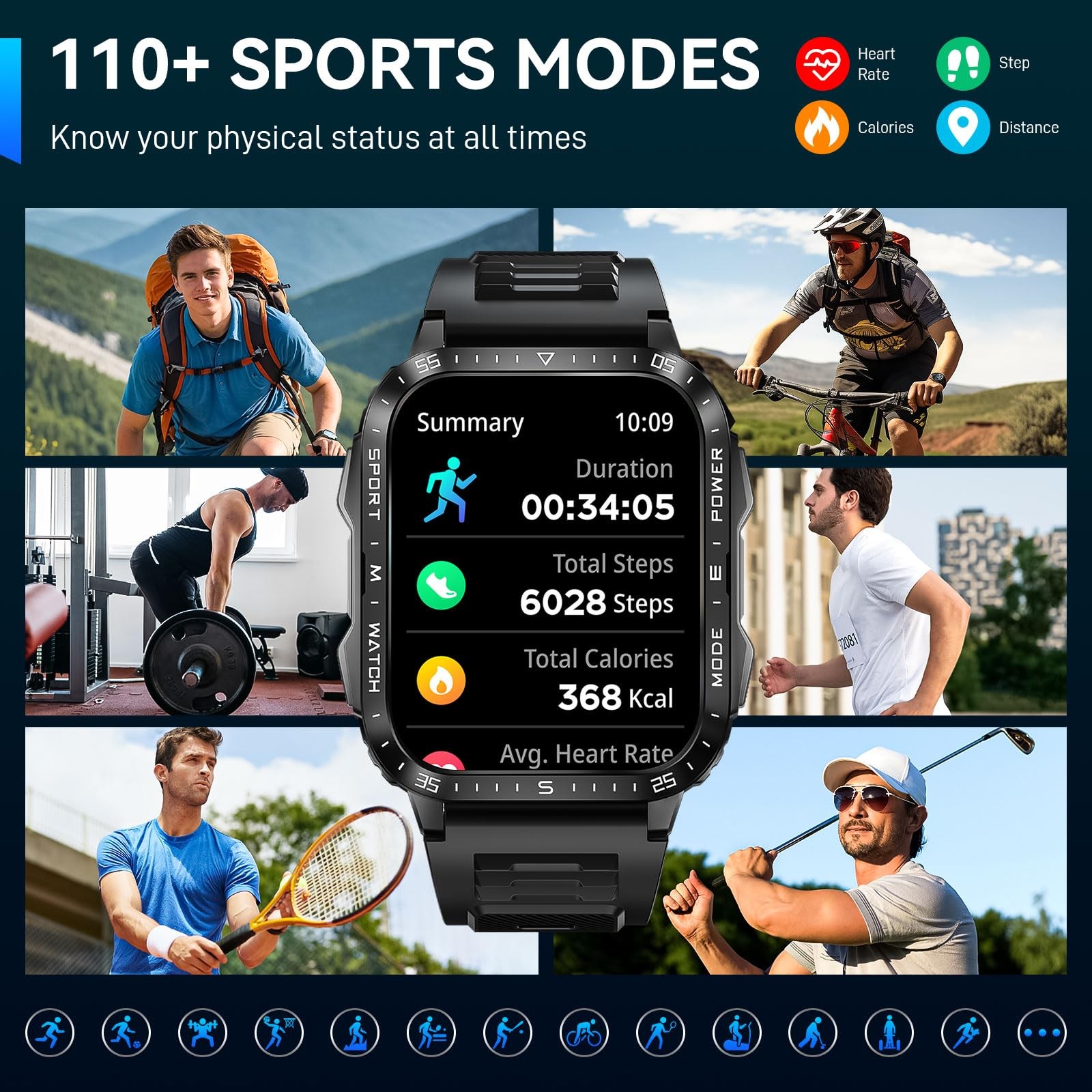 Military Smart Watch for Men with LED Flashlight Watch 2.0” Big Screen Tacti…