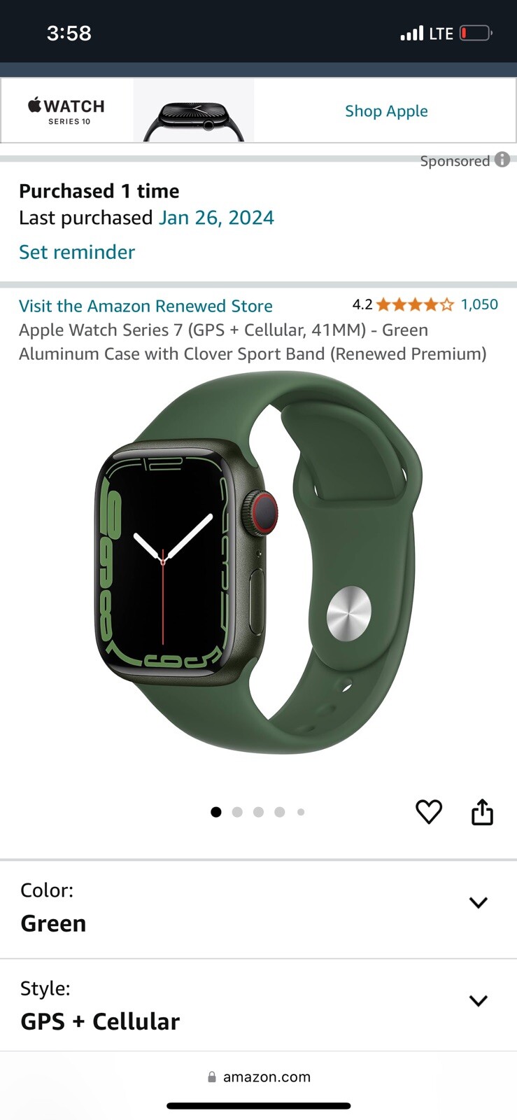 Apple MKH93LLA Series 7 41mm Aluminum Case with Green Fluoroelastomer Band…