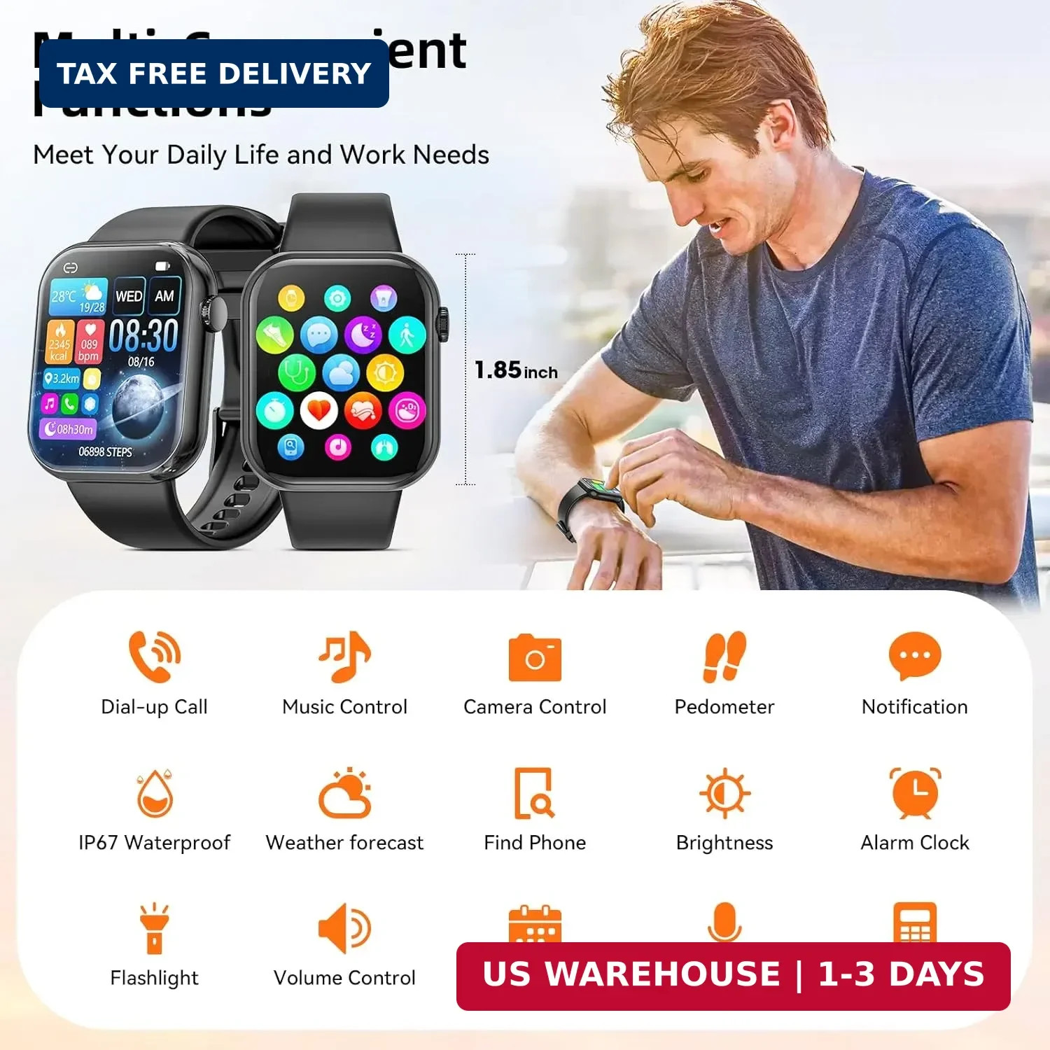 Hwagol Smart Watch (Answer/Make Call) 1.85inch Fitness Tracker, DIY Dials/Pedome