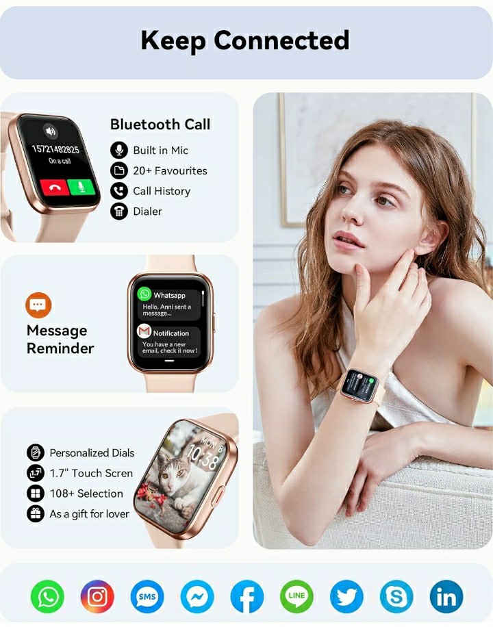 Smart Watch for Womens Health Answer Calls w/ Built-in Alexa Assistant – PINK
