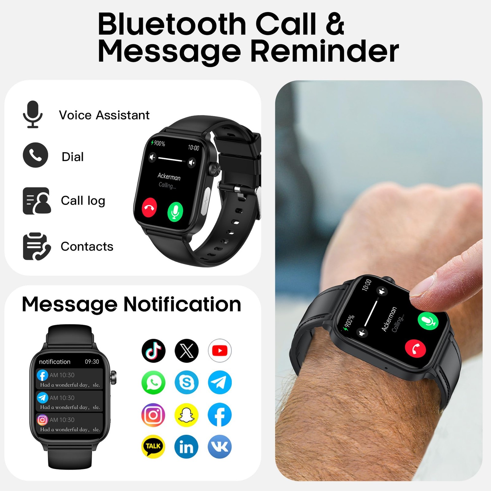 Hellibito Smart Watch Men Women (Answer/Make Calls), 1.96″ HD Screen Fitness