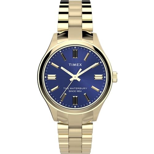 TIMEX Waterbury Traditional Watch Blue Dial Quartz Gold TW2W40300