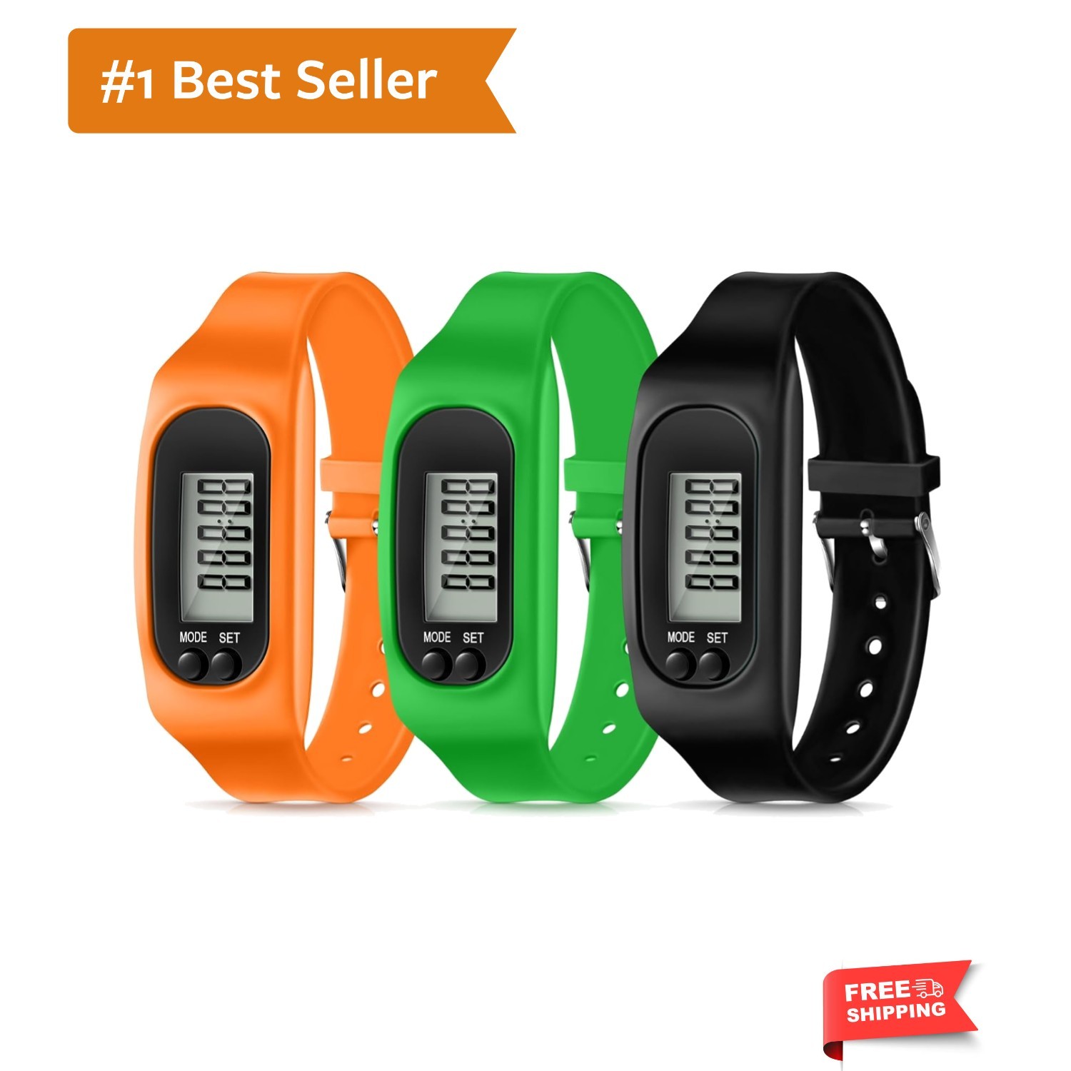 Silicone Fitness Tracker Watch 3 Pcs Walking Running Pedometer Calorie Burnin…