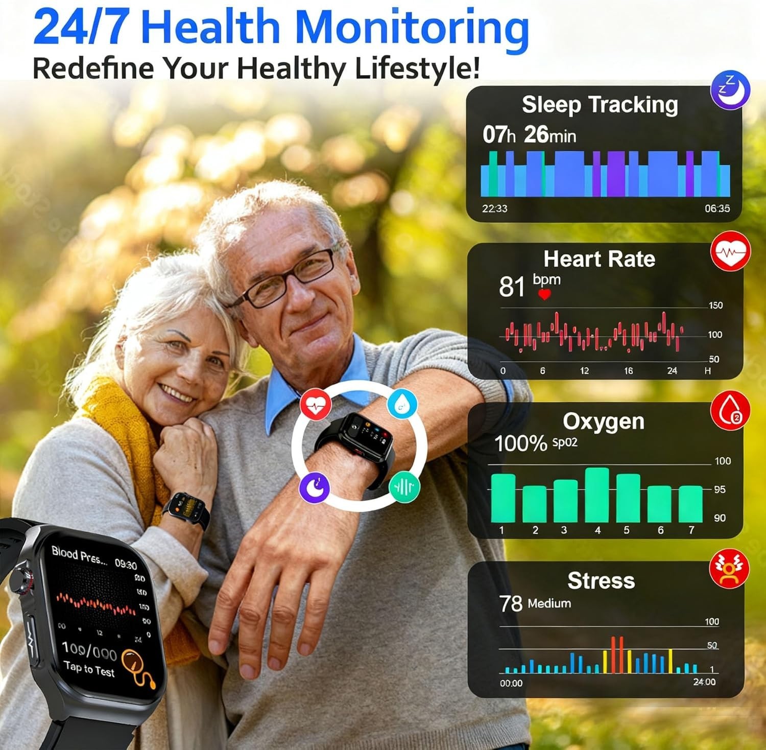 Senior-Friendly Health Smartwatch with Activity Tracking=