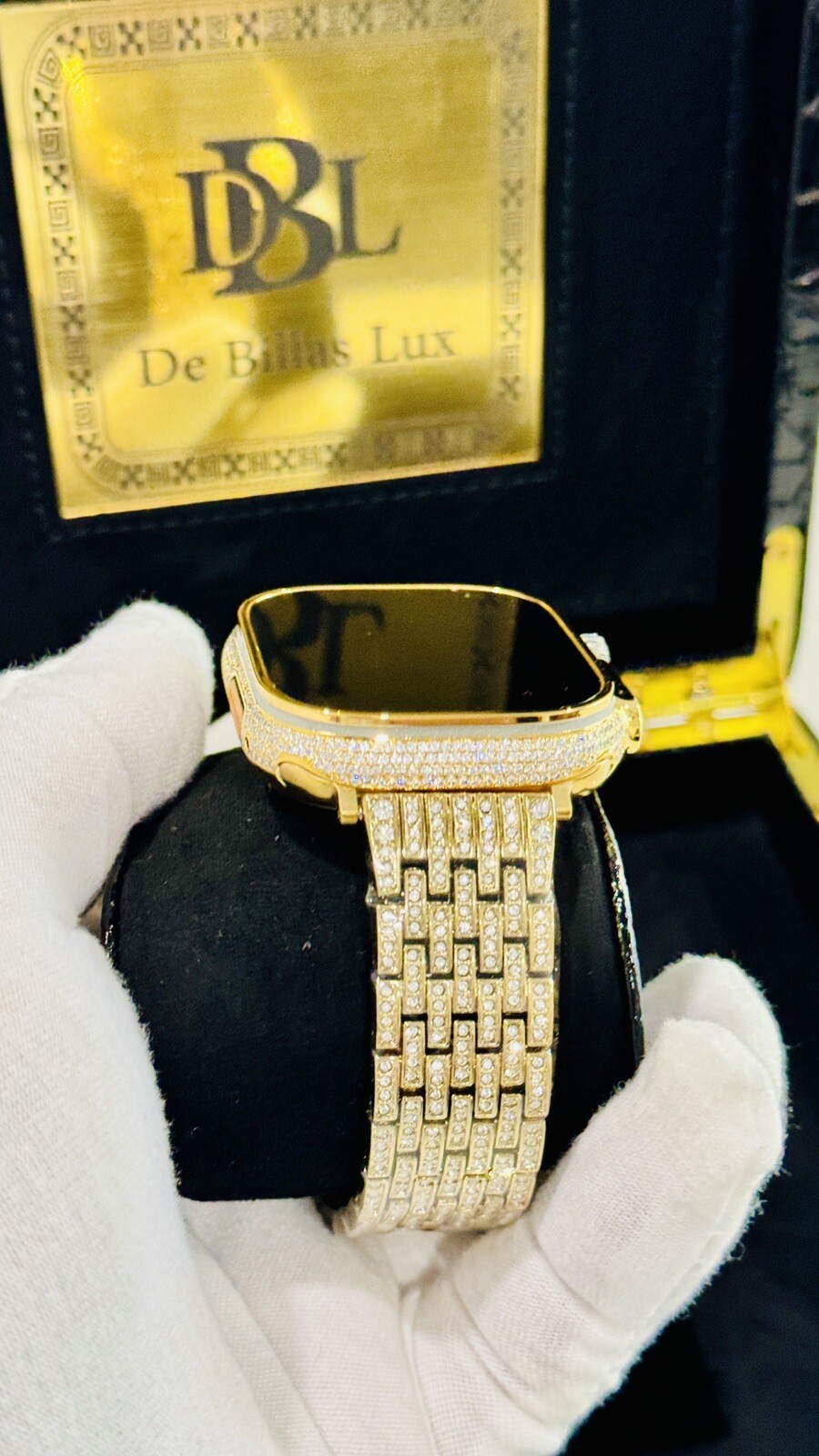 CUSTOM 24k Gold Plated Apple Watch ULTRA 2 49mm Zircon Diamonds ICED Gold Band