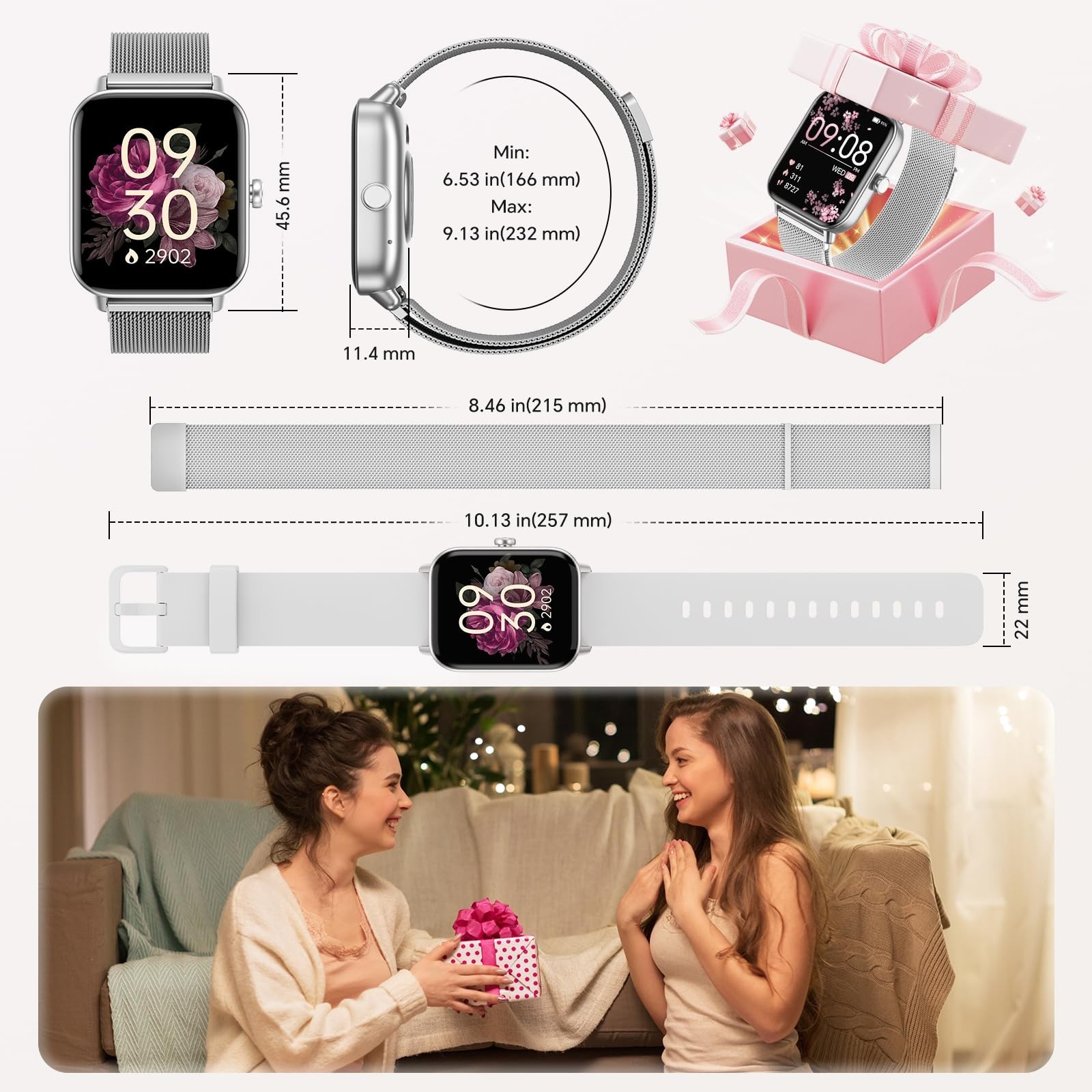 1.85″ HD Smart Watch for Android & iPhone, 120 Sport Modes, Heart Rate, Waterpro