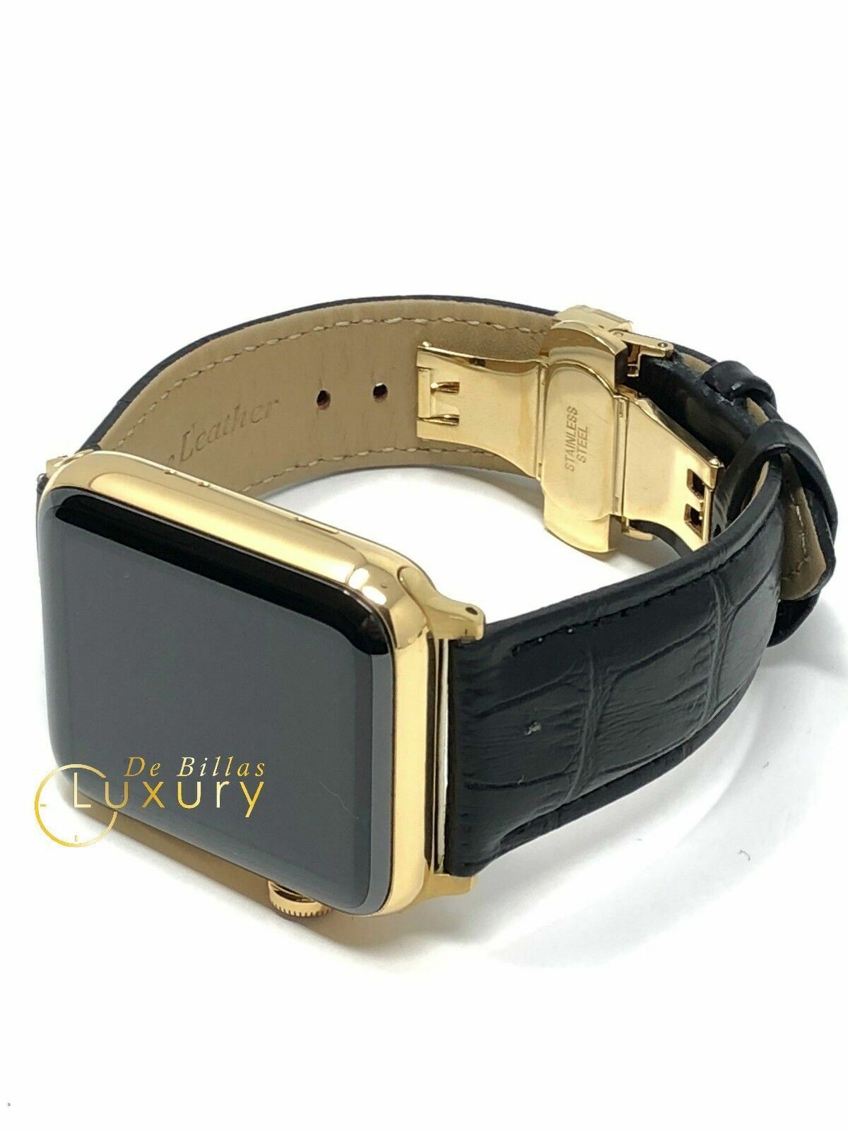 24K Gold Plated 42MM Apple Watch SERIES 3 With Black Leather Band CUSTOM