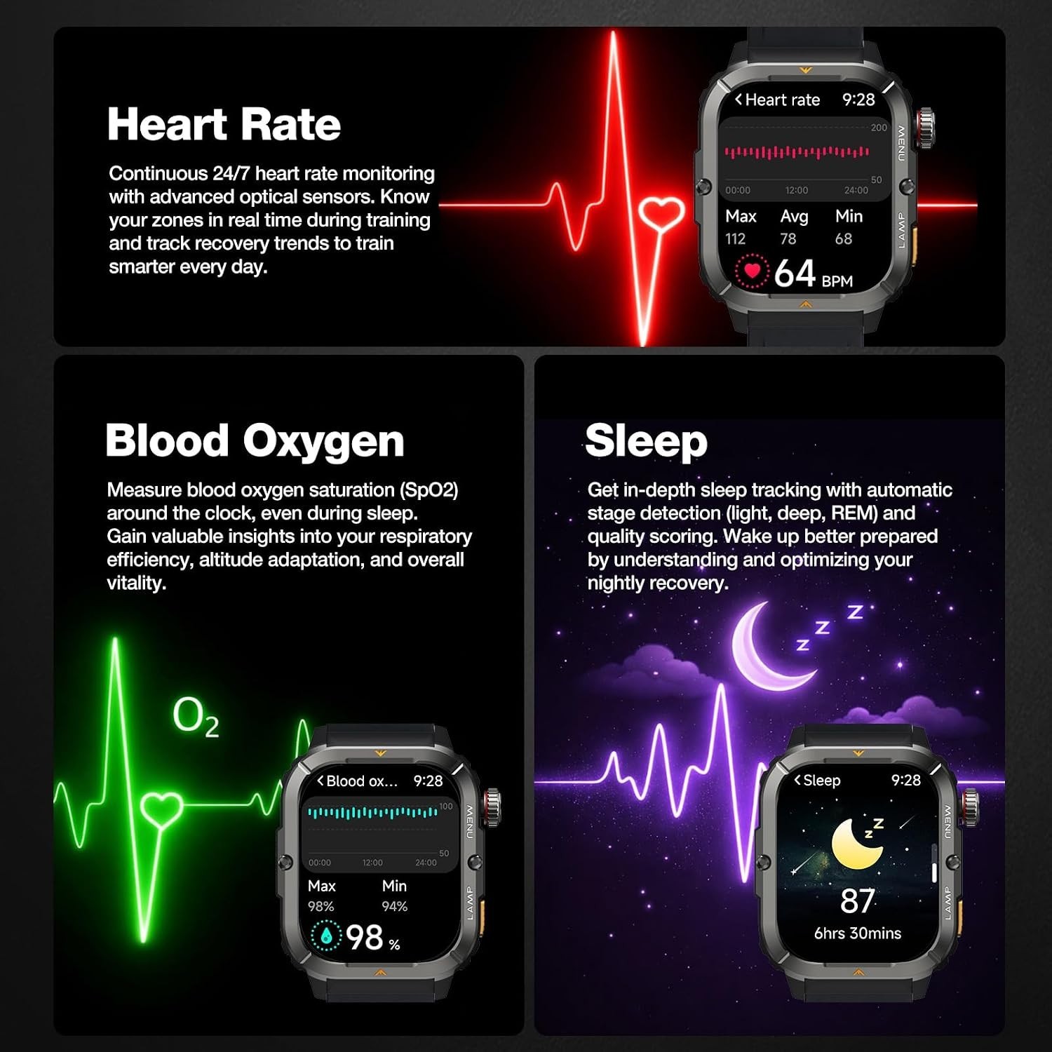 AGM Legion 3 Military Smart Watch AMOLED BT Call Flashlight 5ATM IP68 GPS
